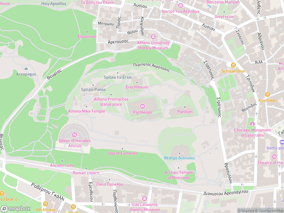 Map showing Parthenon and surrounding area