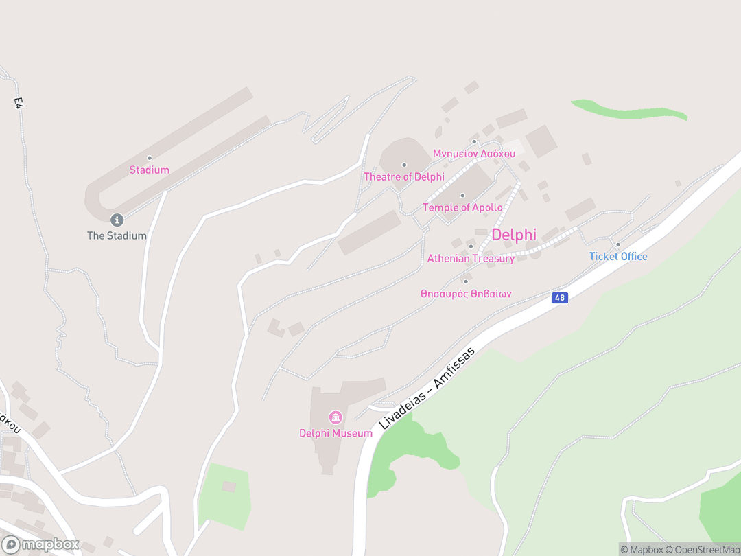 Map showing Temple of Apollo at Delphi and surrounding area