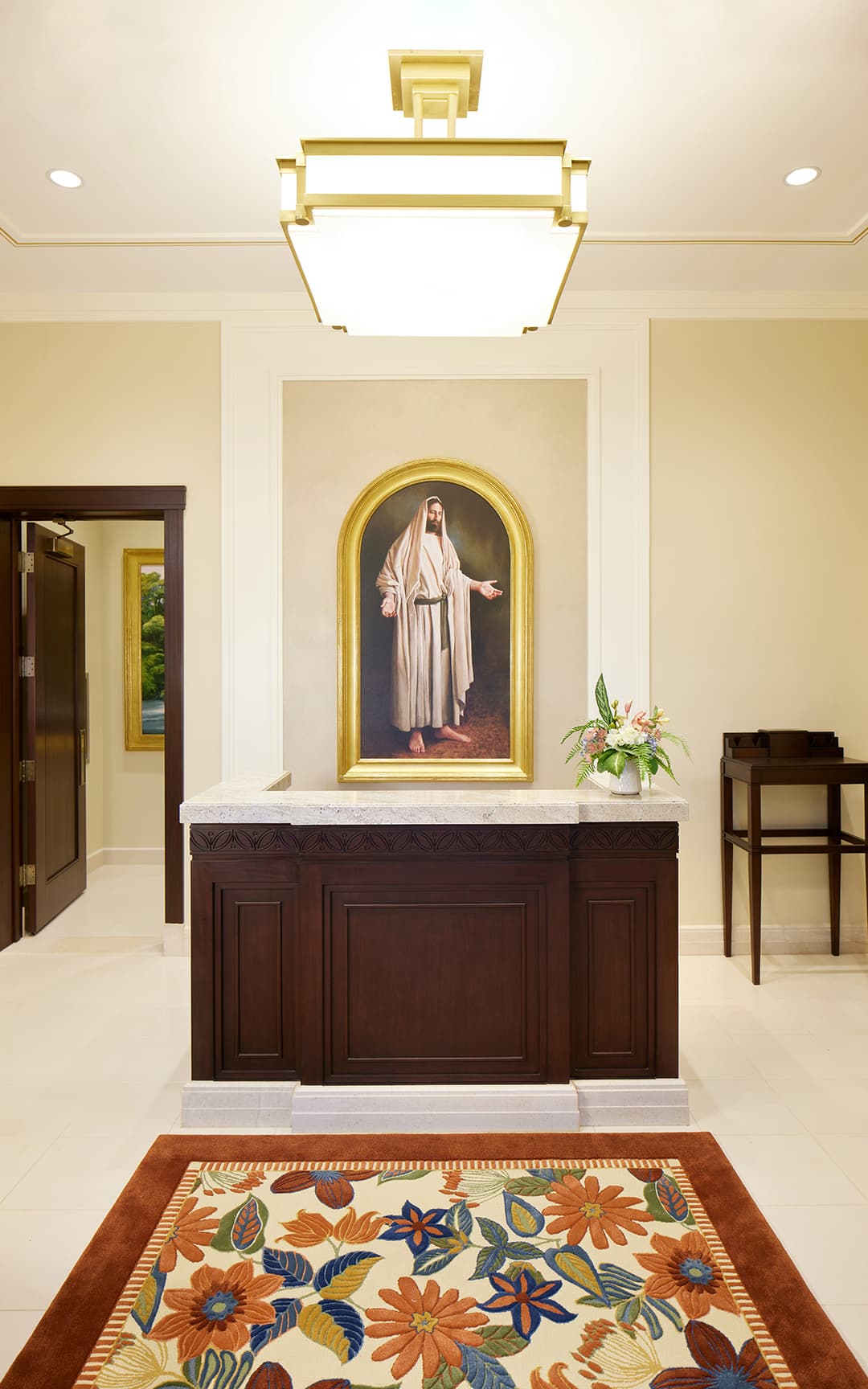 Interior view of the recommend desk in the Yigo Guam Temple.