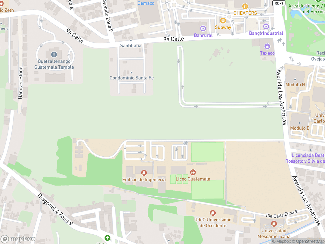 Map showing Quetzaltenango Guatemala Temple and surrounding area