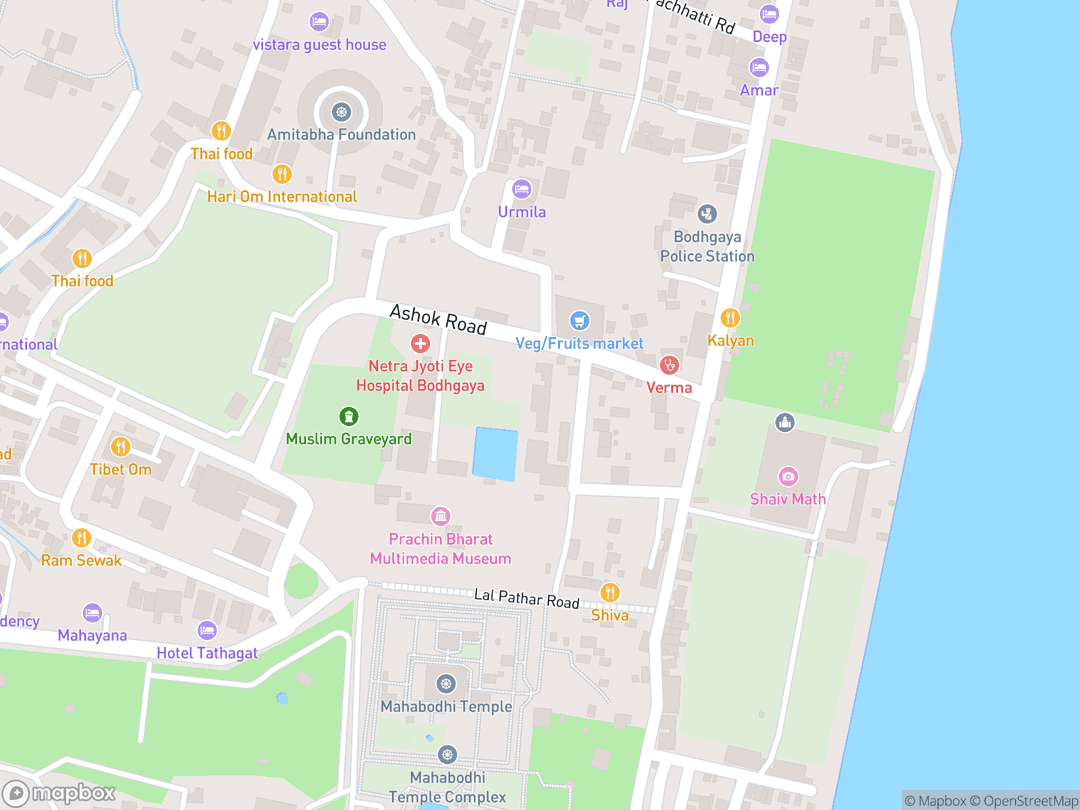 Map showing Mahabodhi Temple and surrounding area