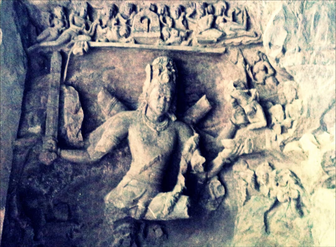 Intricate carvings adorn the walls of the Elephanta Caves.
