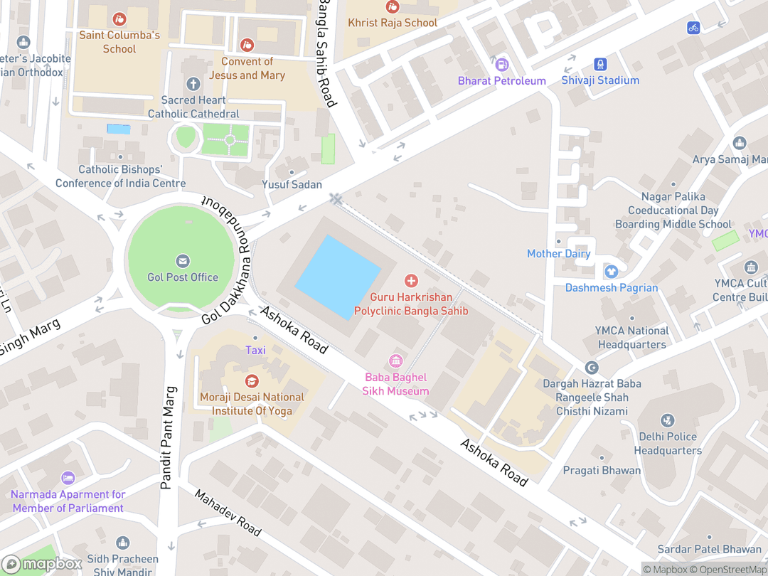 Map showing Gurdwara Bangla Sahib and surrounding area