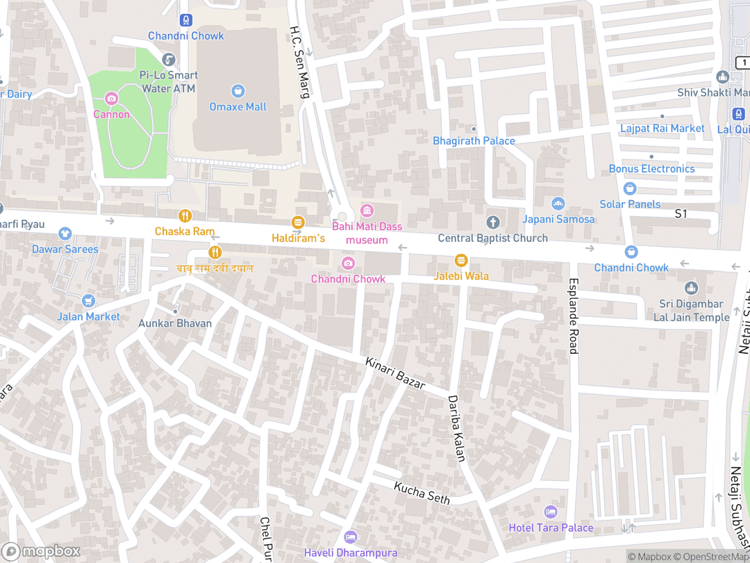 Map showing Gurudwara Sis Ganj Sahib and surrounding area