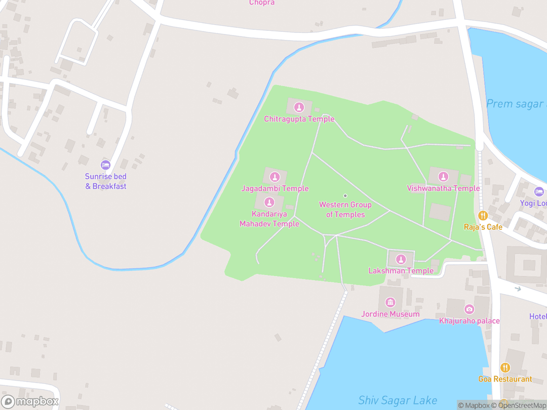 Map showing Khajuraho Temples and surrounding area