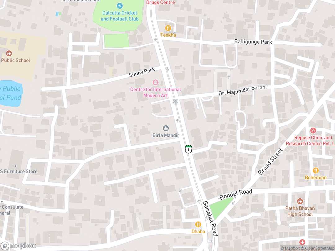 Map showing Birla Mandir Kolkata and surrounding area