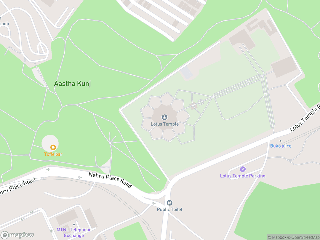 Map showing Lotus Temple and surrounding area