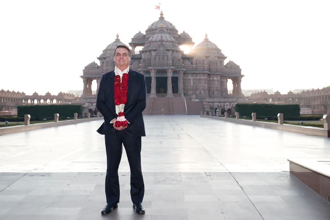 Front exterior view of Swaminarayan Akshardham Mandir in New Delhi.