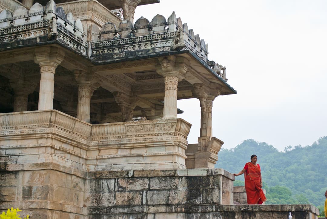 Carved marble balcony and terrace overlooking the Aravalli hills
