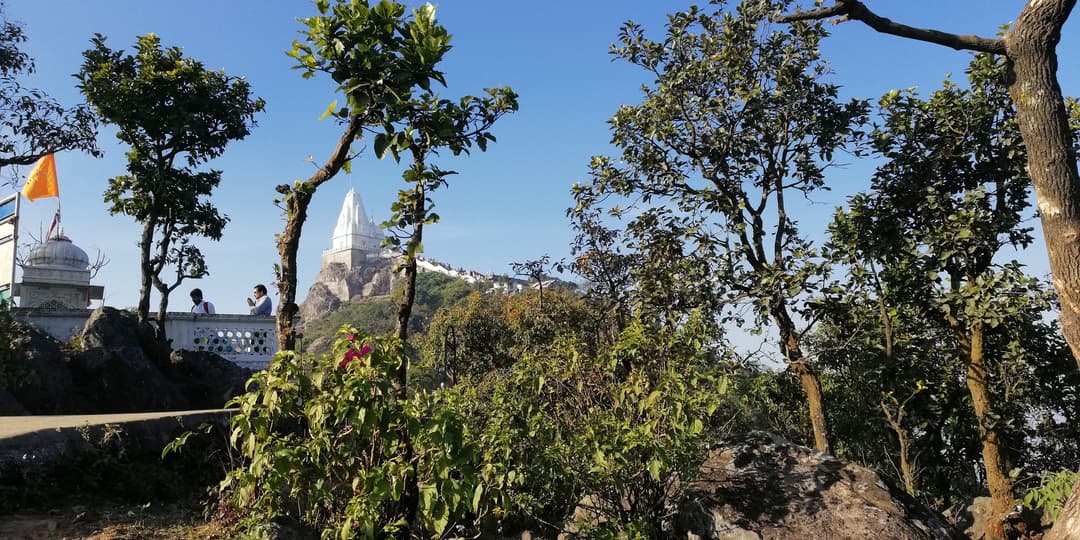 A serene view of Shikharji, showcasing its spiritual ambiance.