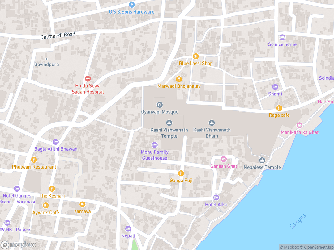 Map showing Shri Kashi Vishwanath Temple and surrounding area
