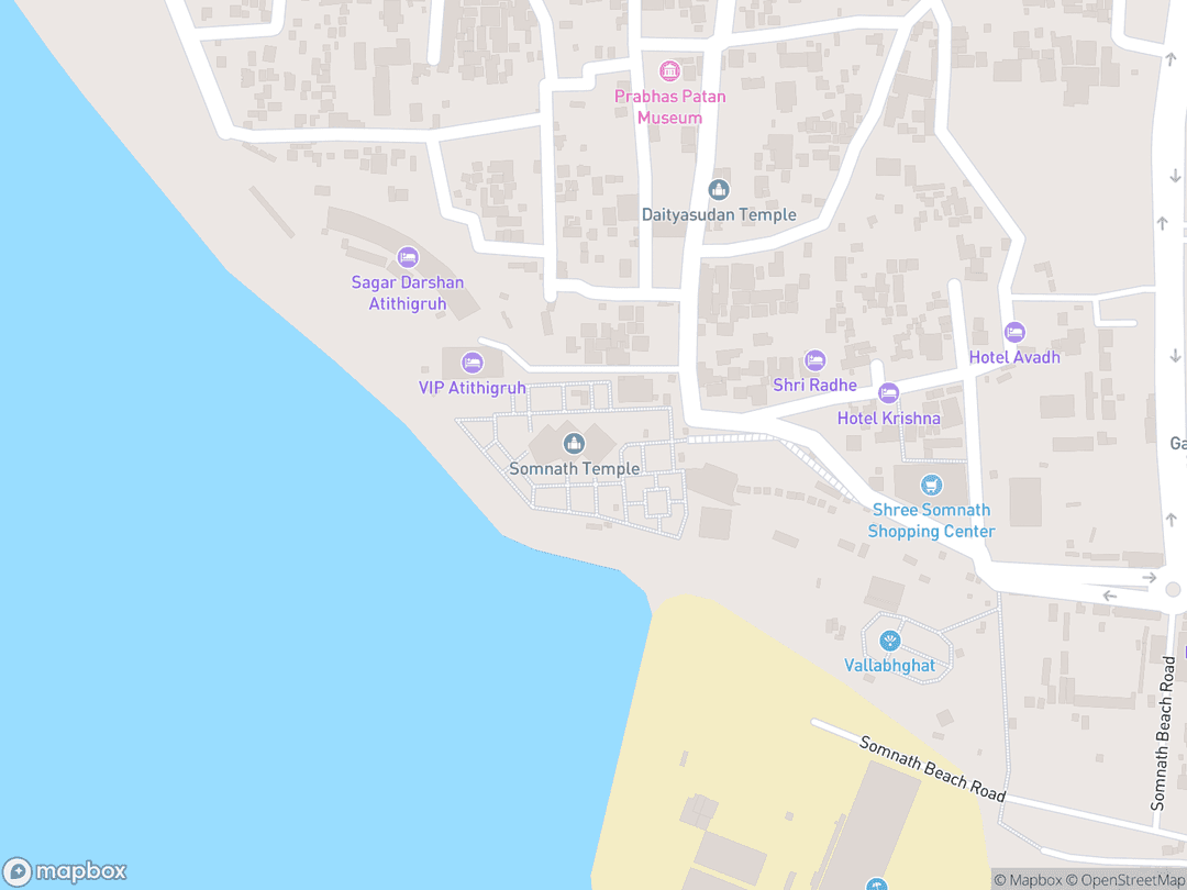 Map showing Somnath Temple and surrounding area