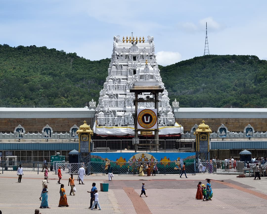 The beautifully illuminated temple at night.