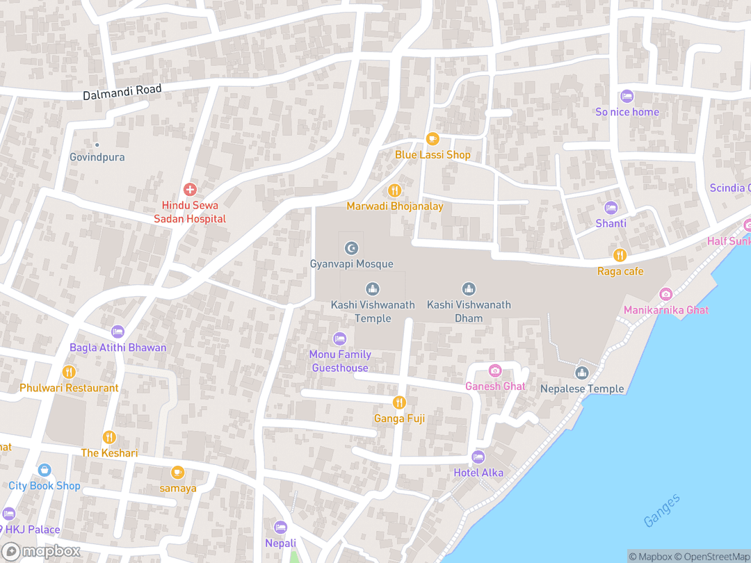 Map showing Shri Kashi Vishwanath Temple and surrounding area