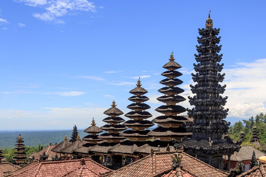 A panoramic view of the terraced temples at Besakih.
