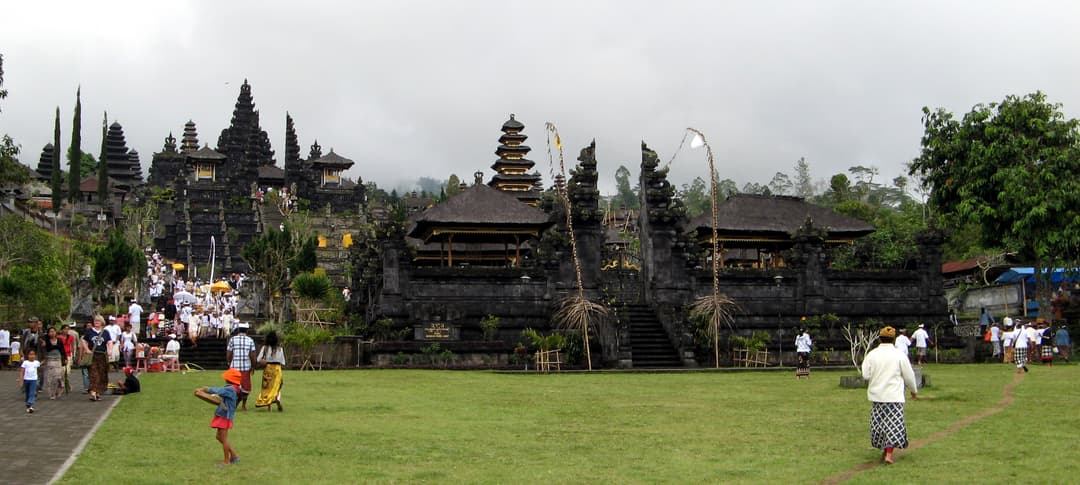 The majestic Mount Agung provides a stunning backdrop.