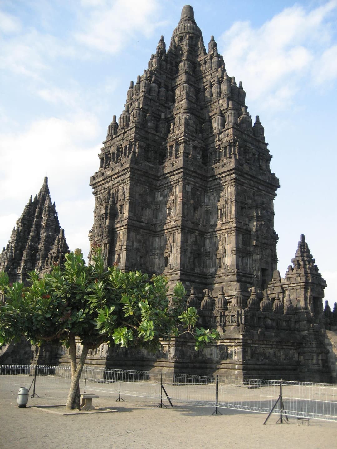 The majestic Prambanan Temple complex at sunrise.