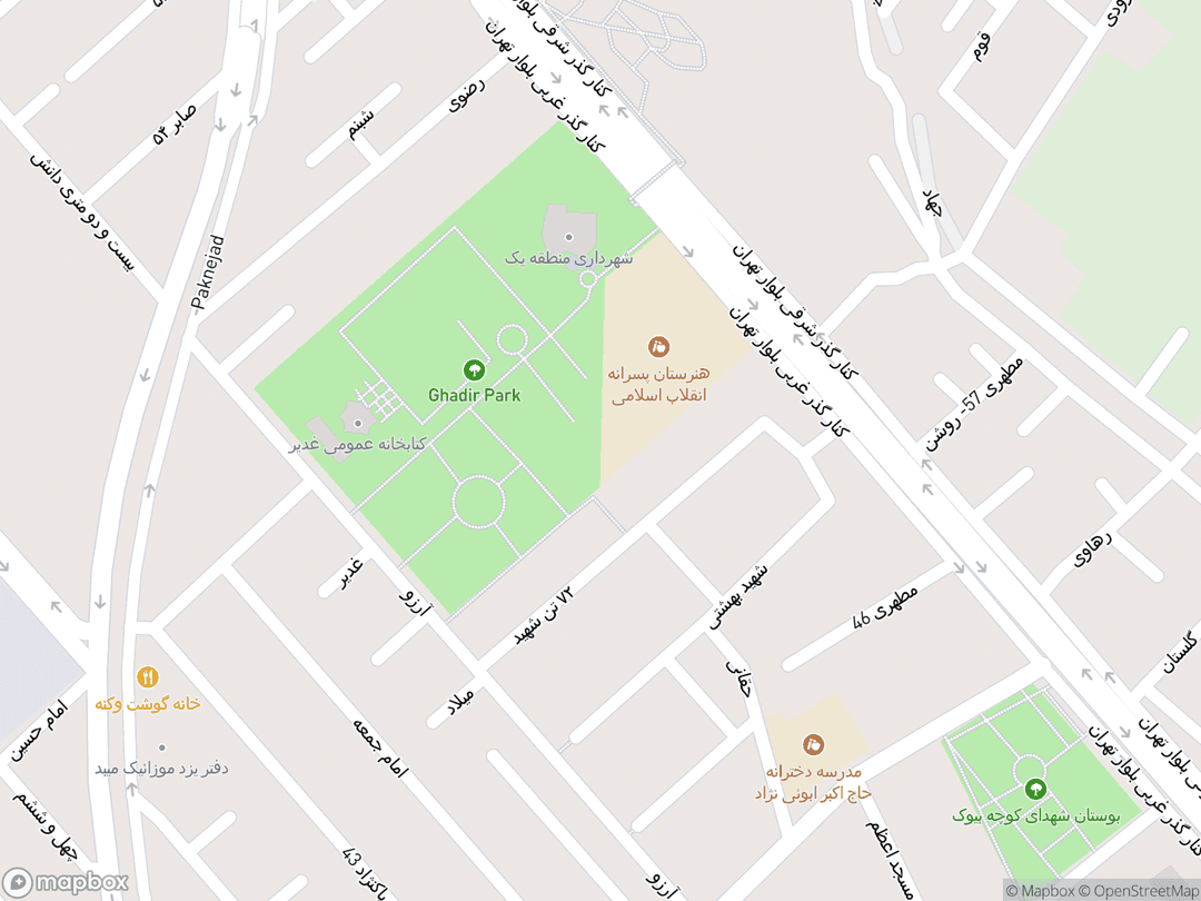 Map showing Yazd Atash Behram and surrounding area