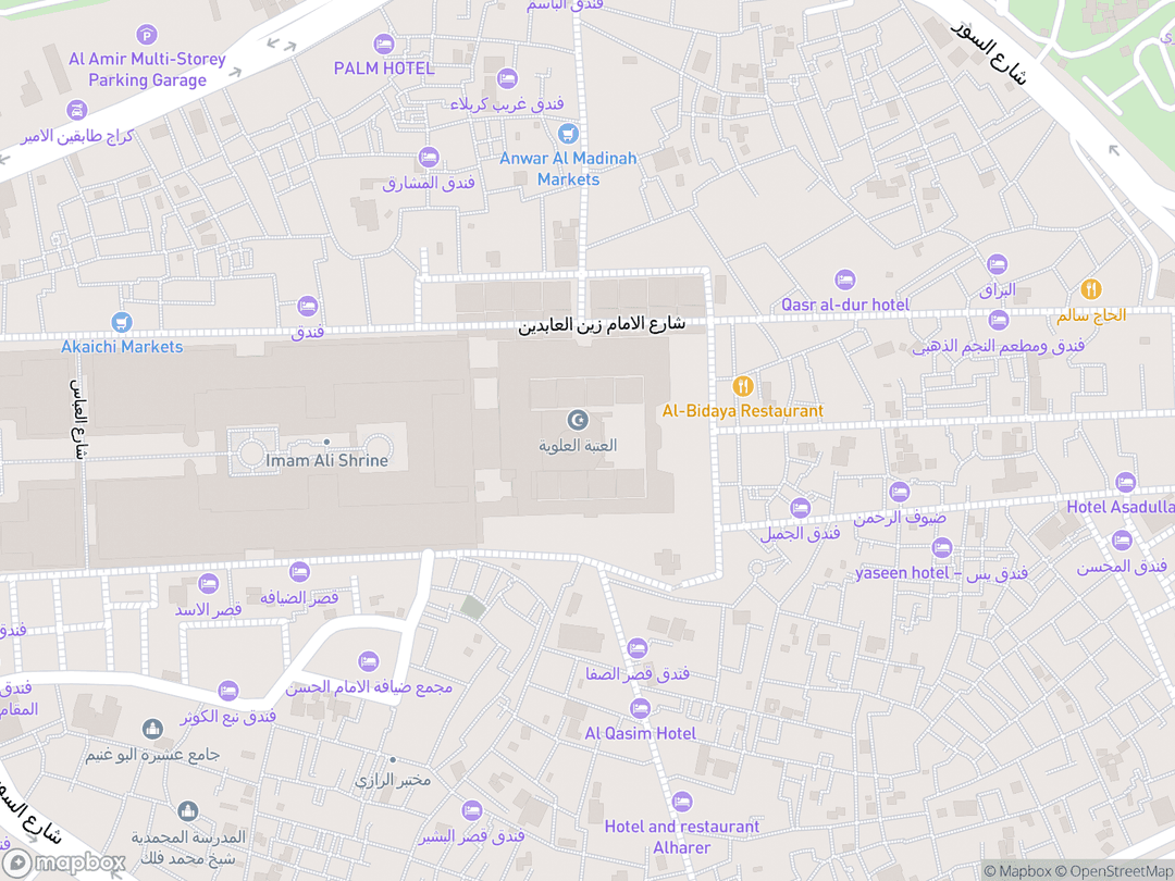 Map showing Imam Ali Shrine and surrounding area