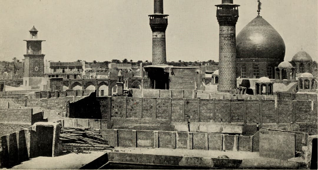 A view of the shrine's golden dome and minarets.