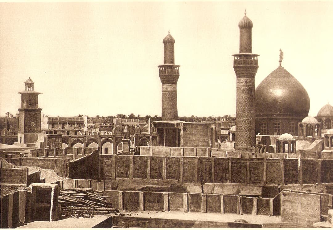 Pilgrims gather in the courtyard of the Imam Husayn Shrine.