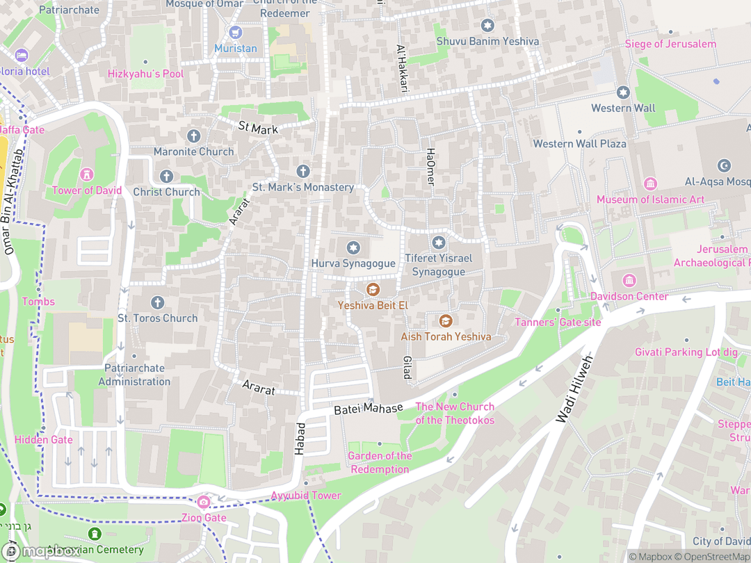 Map showing Beit El Synagogue and surrounding area