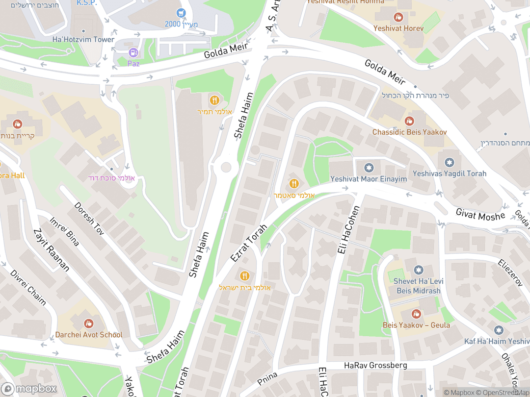 Map showing Belz Great Synagogue and surrounding area