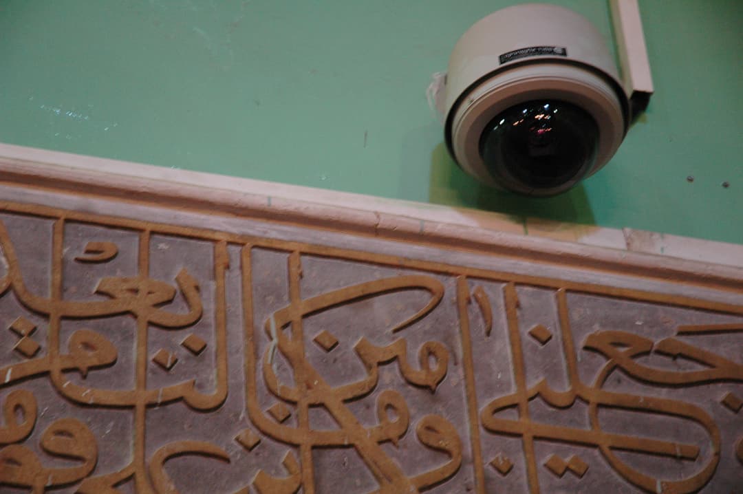 The interior of the Ibrahimi Mosque, a place of prayer and reflection for Muslims.