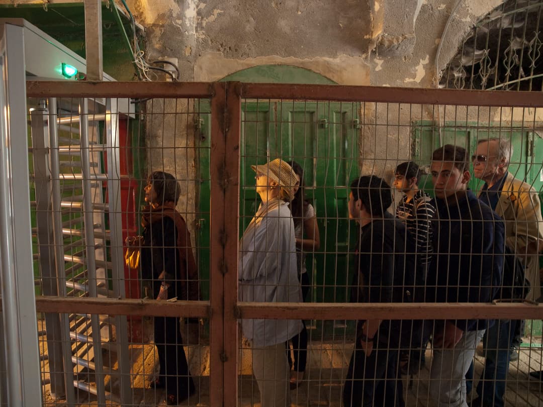 An aerial perspective of the Cave of the Patriarchs, highlighting its strategic location in Hebron.