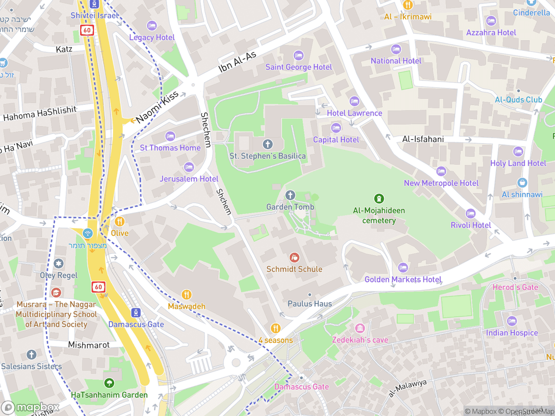 Map showing The Garden Tomb and surrounding area
