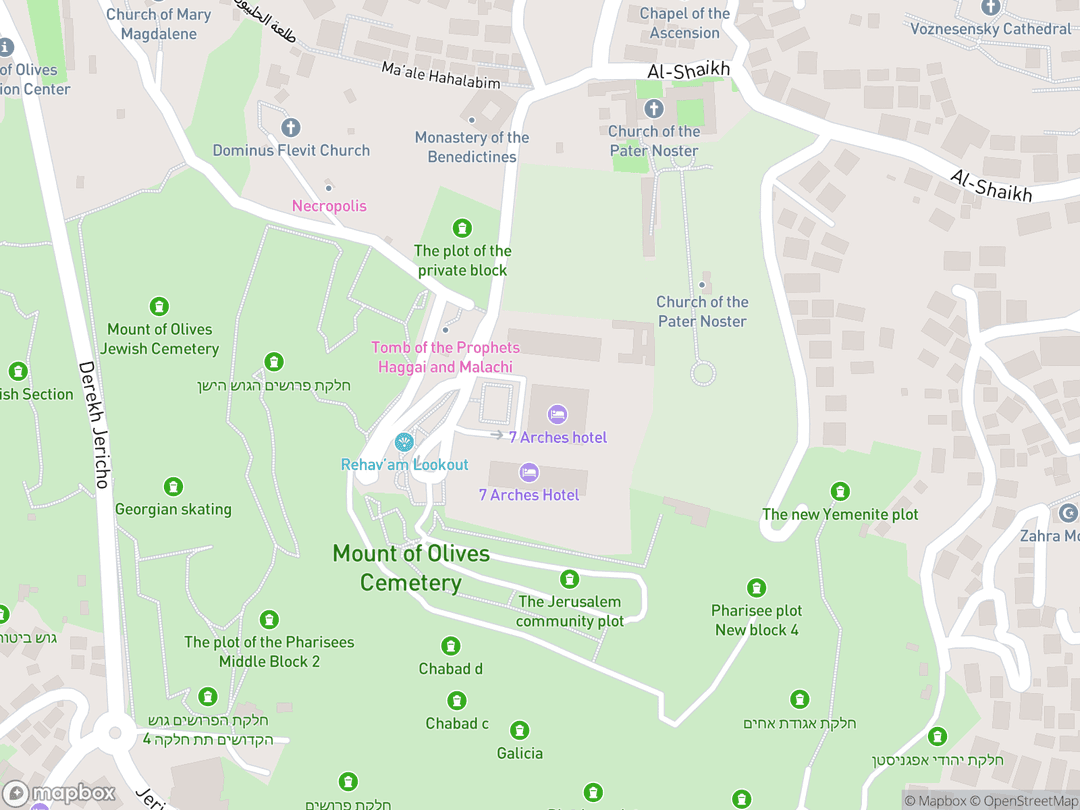 Map showing Mount of Olives and surrounding area
