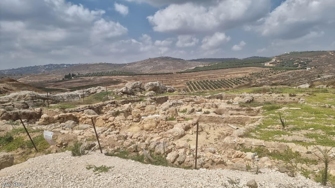 Panoramic view of the archaeological excavation areas at Tel Shiloh.