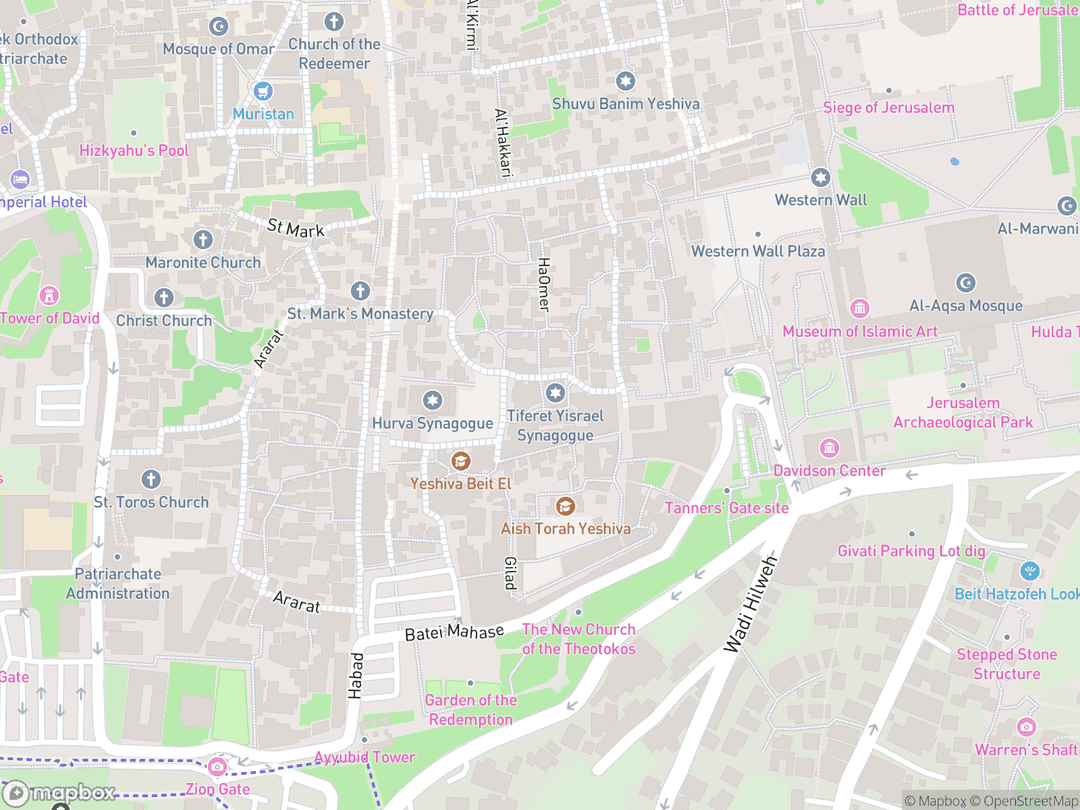 Map showing Tiferet Yisrael Synagogue and surrounding area