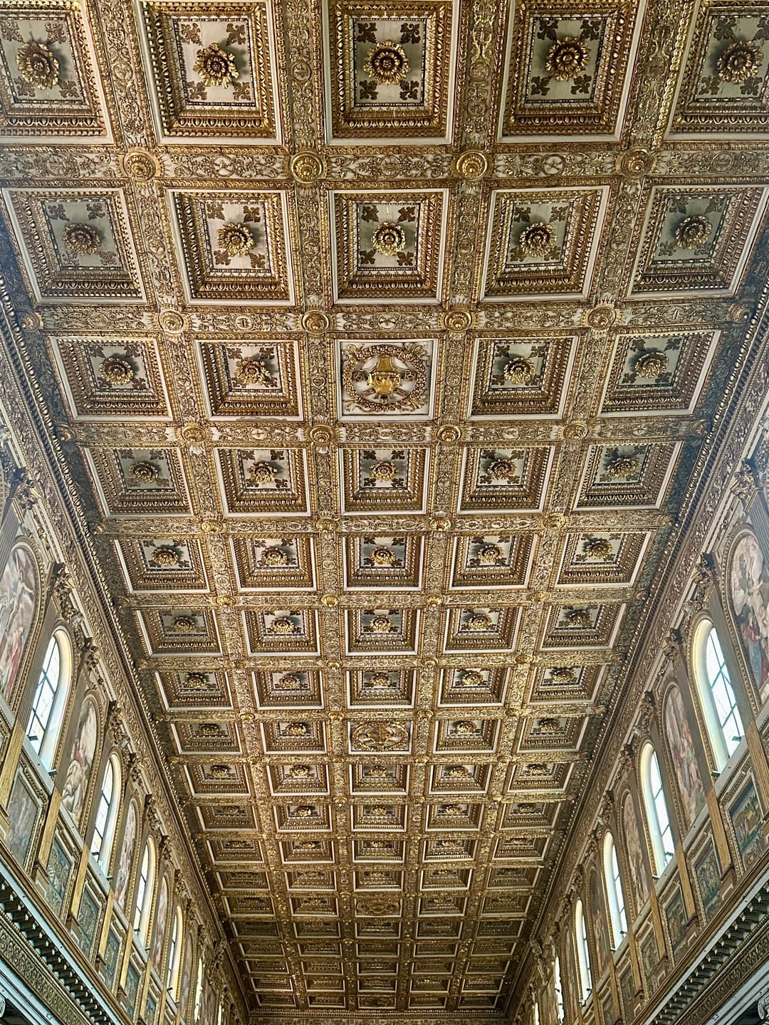 Gilded coffered ceiling over the nave of Santa Maria Maggiore, Rome.