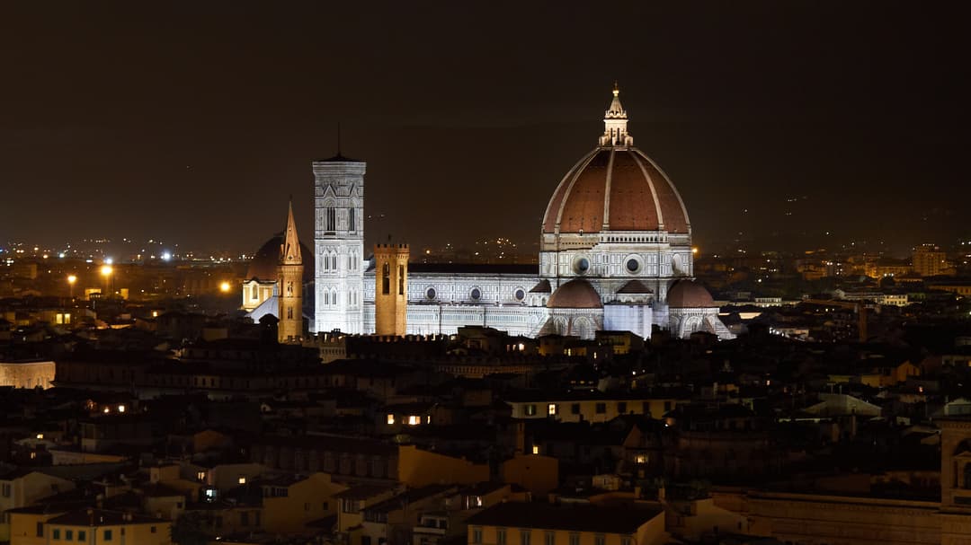 Florence Cathedral and Brunelleschi's Dome illuminated at night