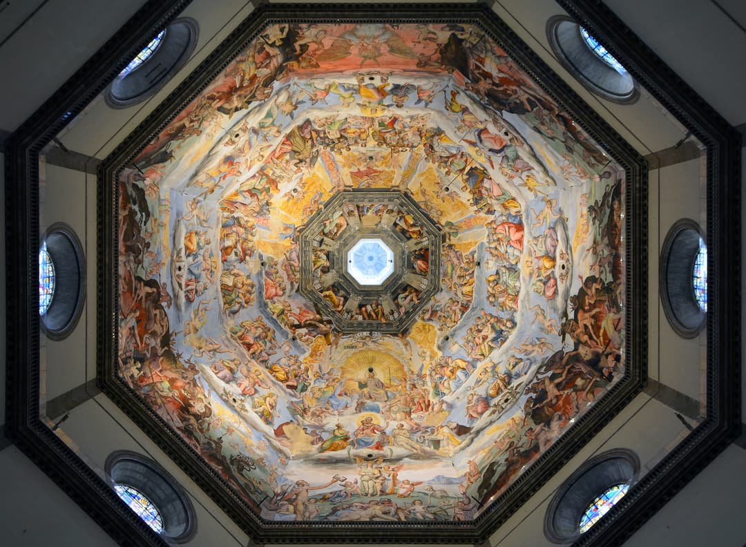 Interior view of The Last Judgment fresco inside Brunelleschi's dome.