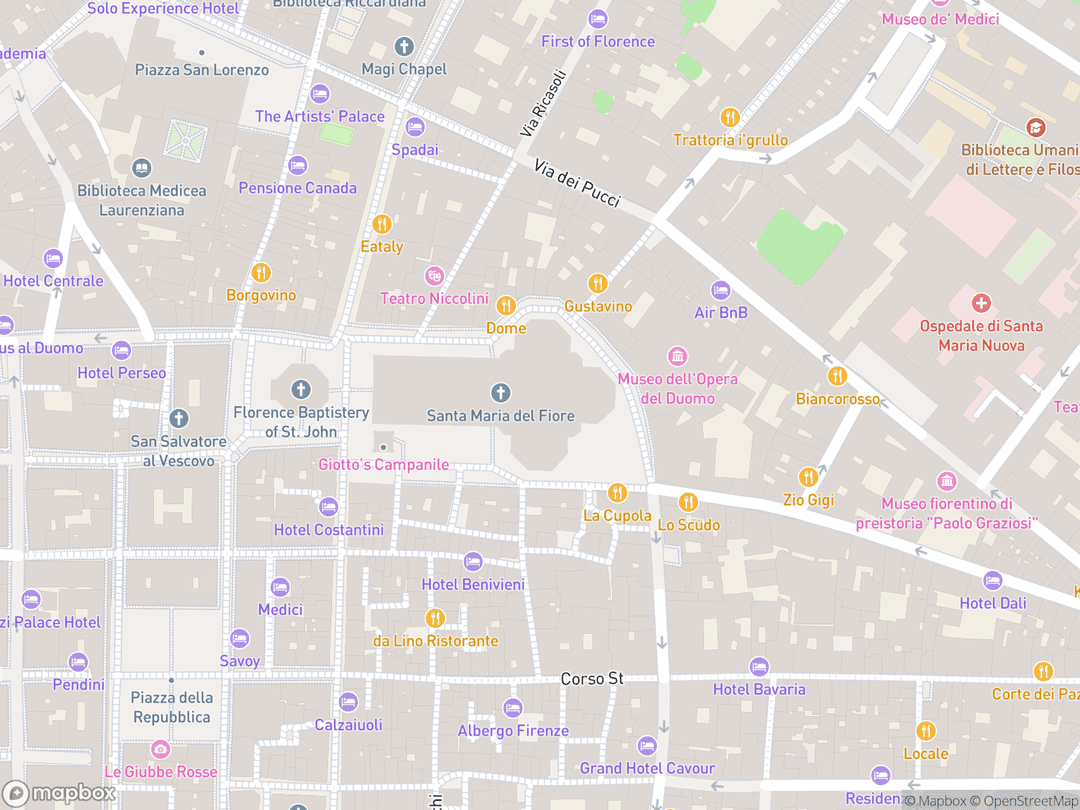 Map showing Florence Cathedral and surrounding area