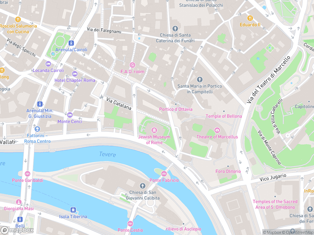 Map showing Great Synagogue of Rome and surrounding area