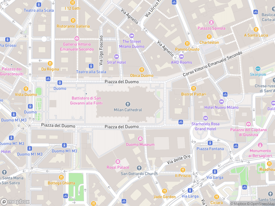 Map showing Milan Cathedral and surrounding area