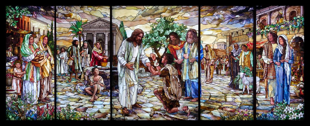 Panoramic stained glass mural in the Visitors' Center