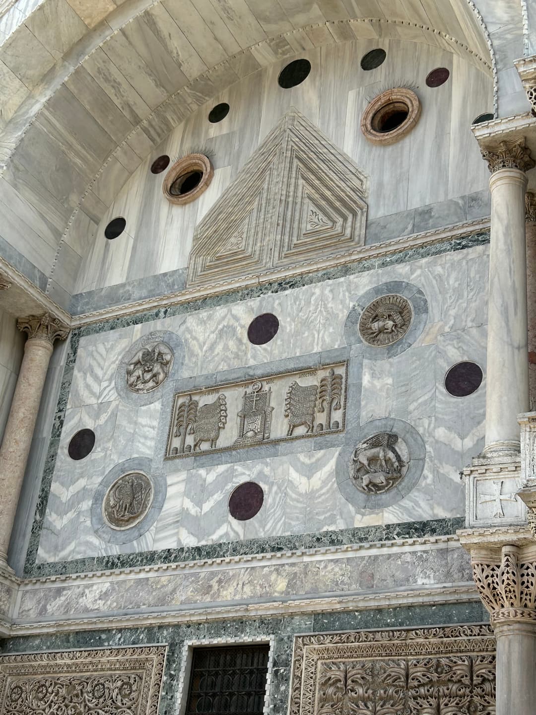 Byzantine marble relief panels on the north facade of St. Mark's Basilica