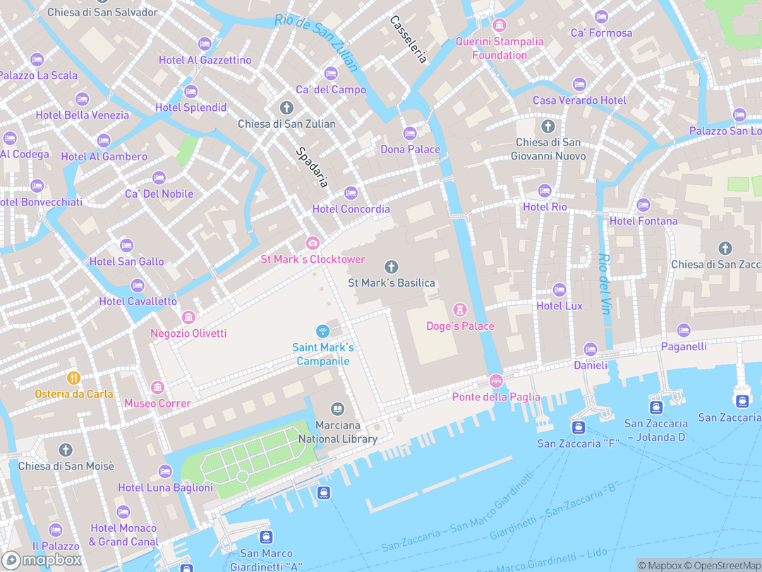 Map showing St. Mark's Basilica and surrounding area