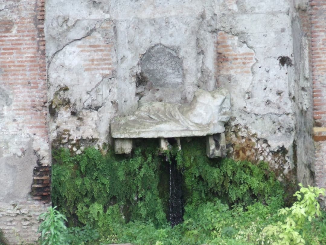 Close-up of the brick and stone construction.