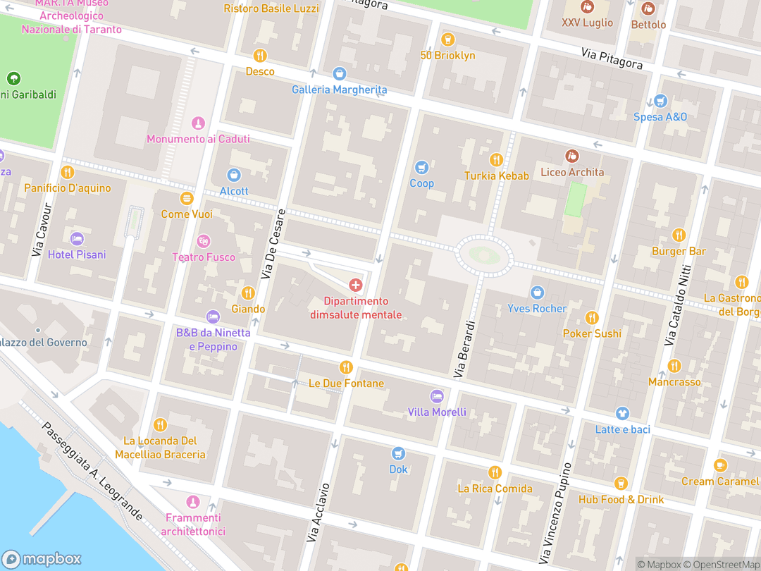 Map showing Temple of Apollo (Taranto) and surrounding area