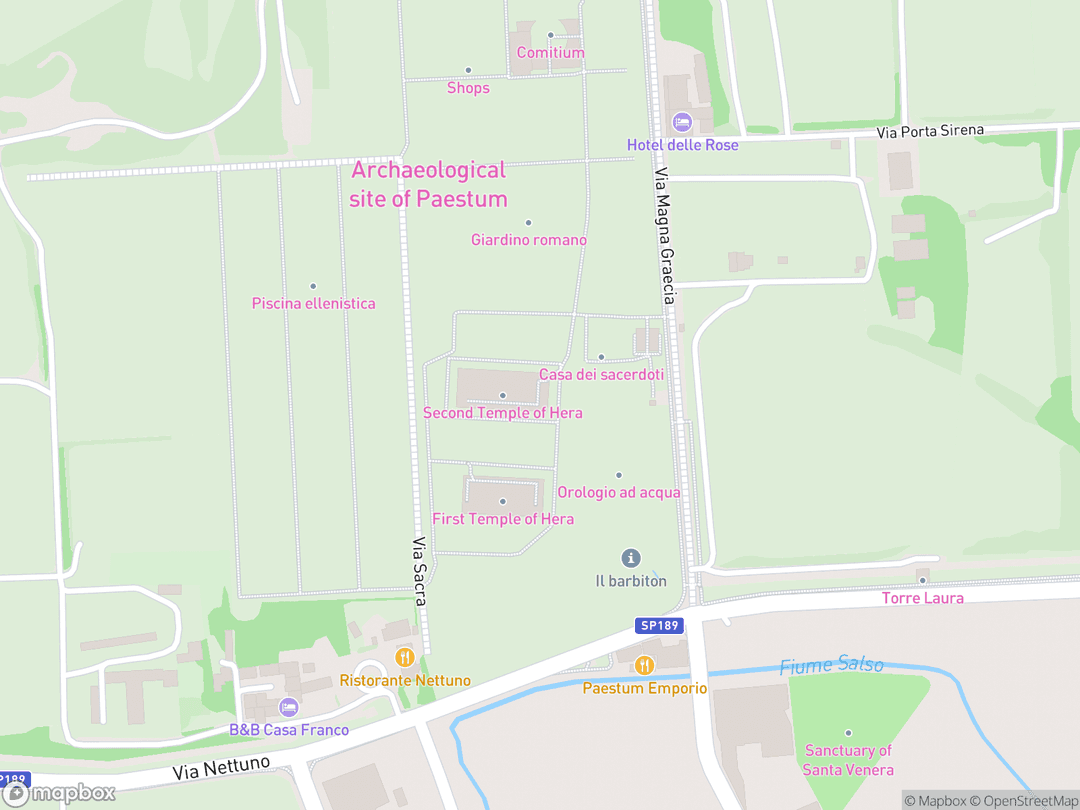 Map showing Temple of Neptune (Paestum) and surrounding area