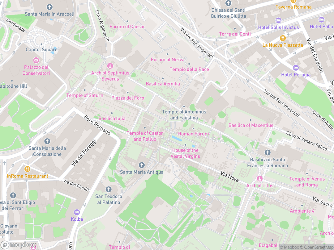 Map showing Temple of Vesta & House of the Vestals and surrounding area