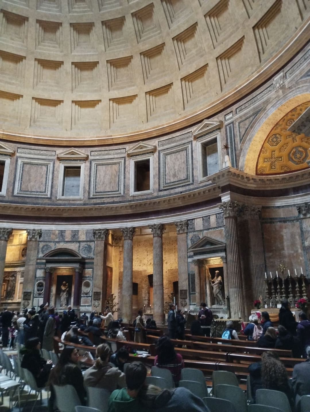 Interior view of the Pantheon's coffered dome and lower drum.