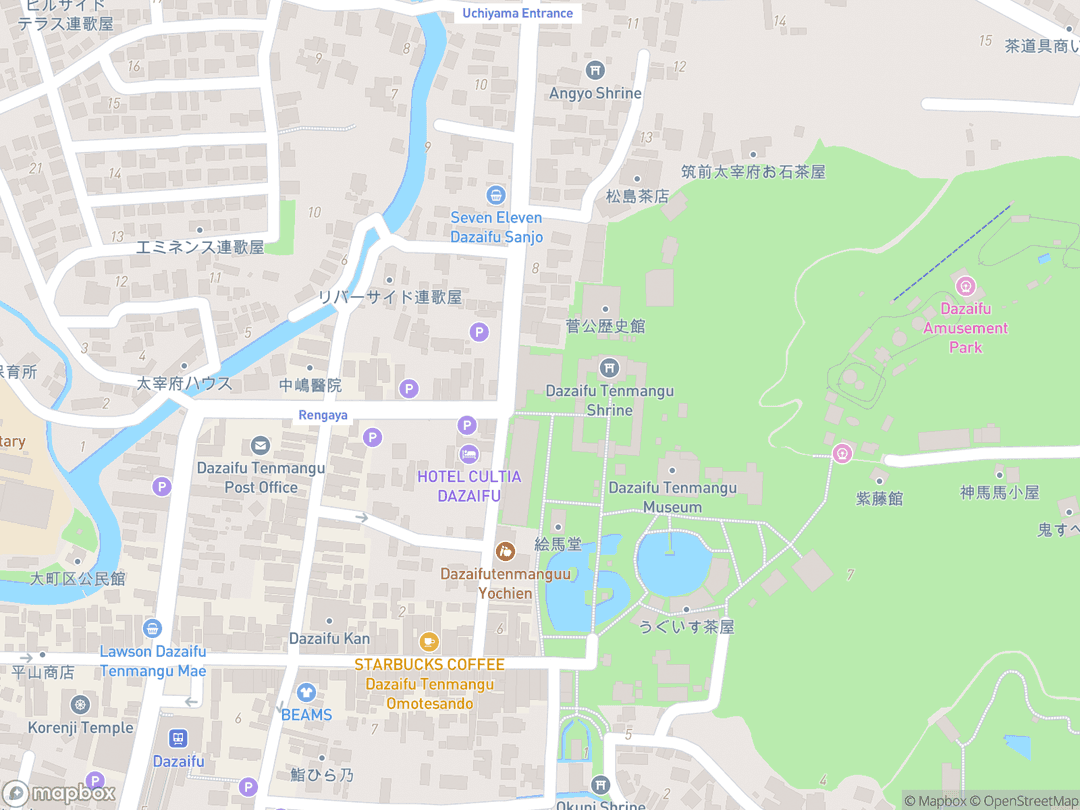 Map showing Dazaifu Tenman-gū and surrounding area
