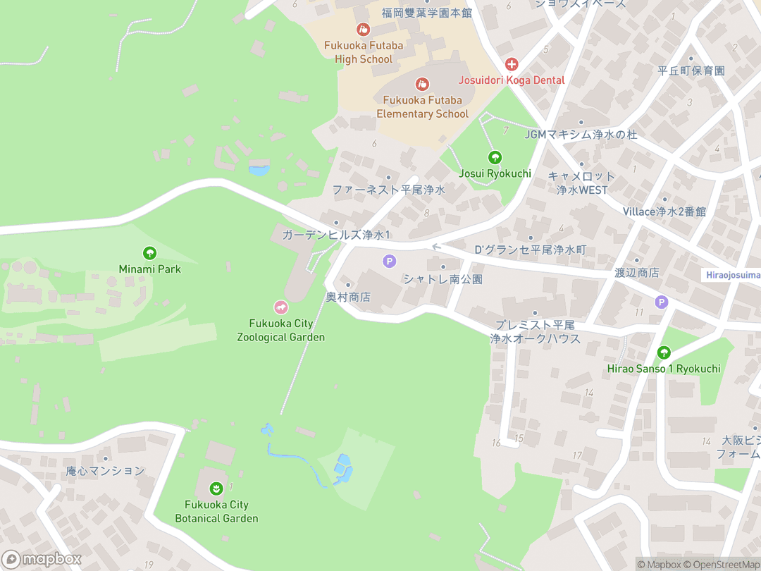 Map showing Fukuoka Japan Temple and surrounding area