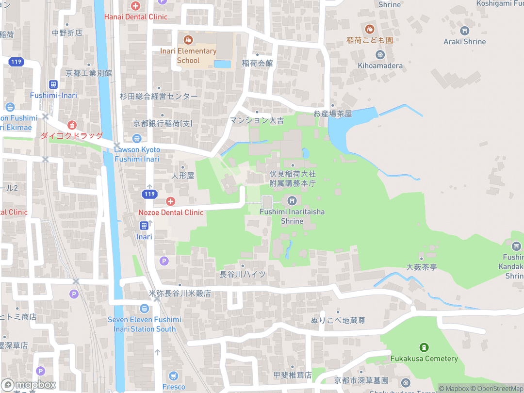 Map showing 伏見稲荷大社 and surrounding area